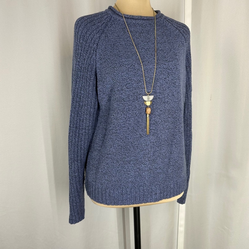 Vintage Mountain Lake Women's L Blue Raglan Crewneck Knit Sweater Cozy